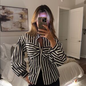 Banana Republic Black and White Striped Button Down Shirt